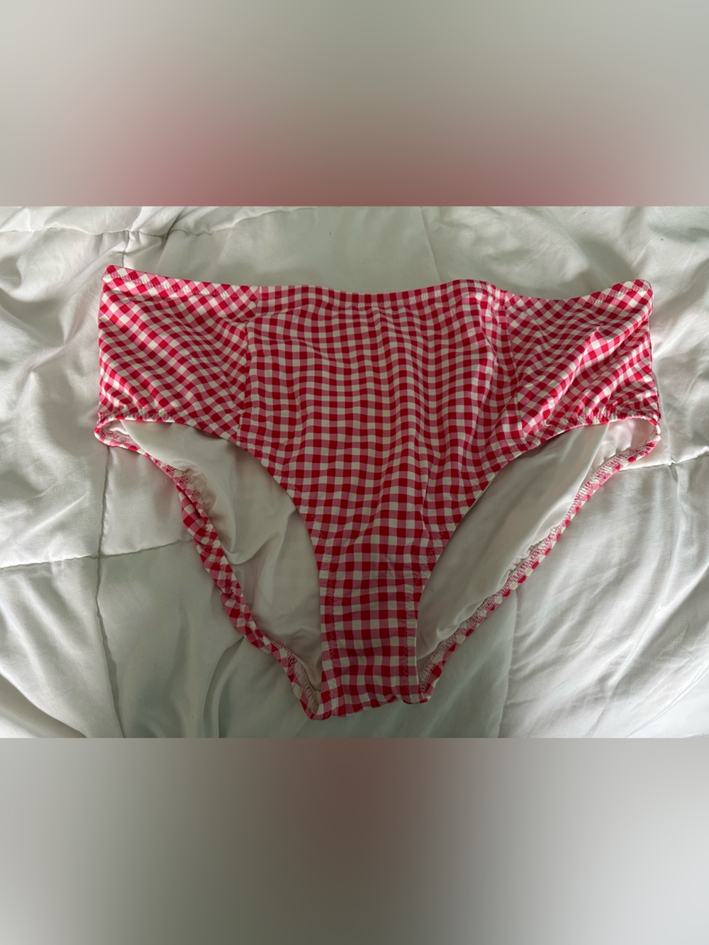 Draper James Lands End Red Gingham Woman’s High Waisted Swim Bottoms